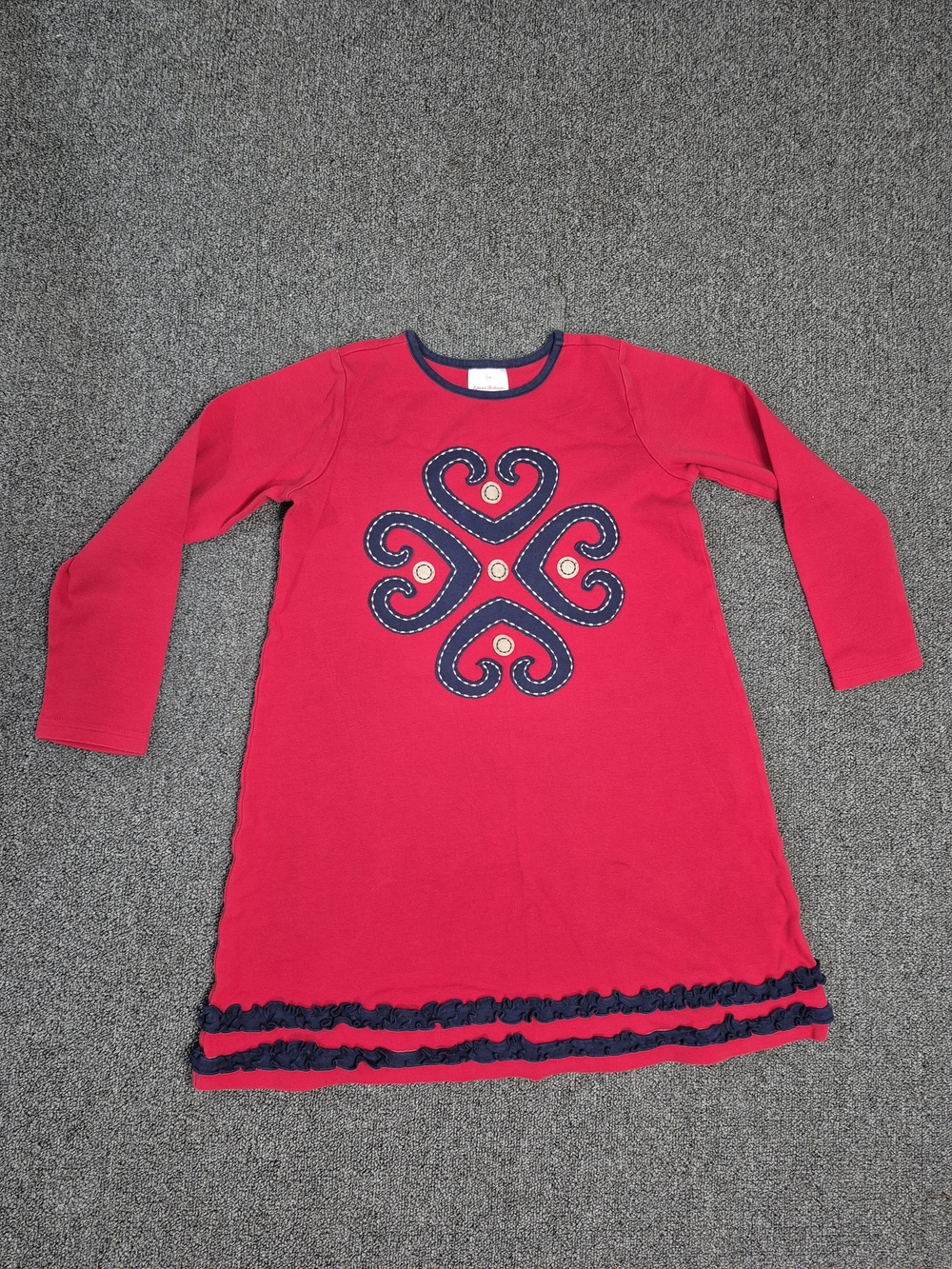 Hanna Andersson Girls Red Navy Appliqué Tunic Dress Size 8